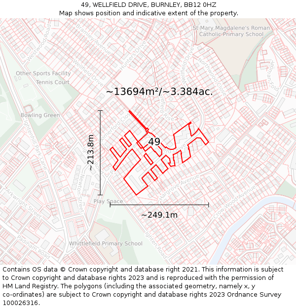 49, WELLFIELD DRIVE, BURNLEY, BB12 0HZ: Plot and title map