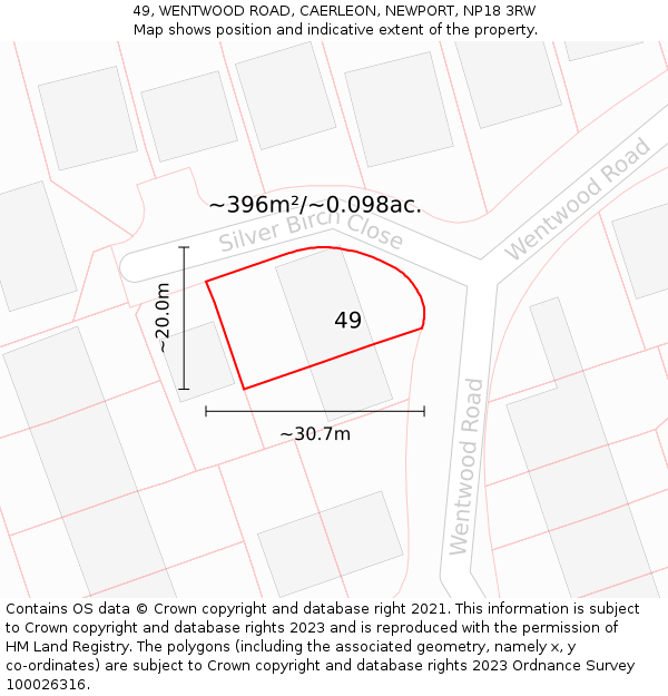 49, WENTWOOD ROAD, CAERLEON, NEWPORT, NP18 3RW: Plot and title map