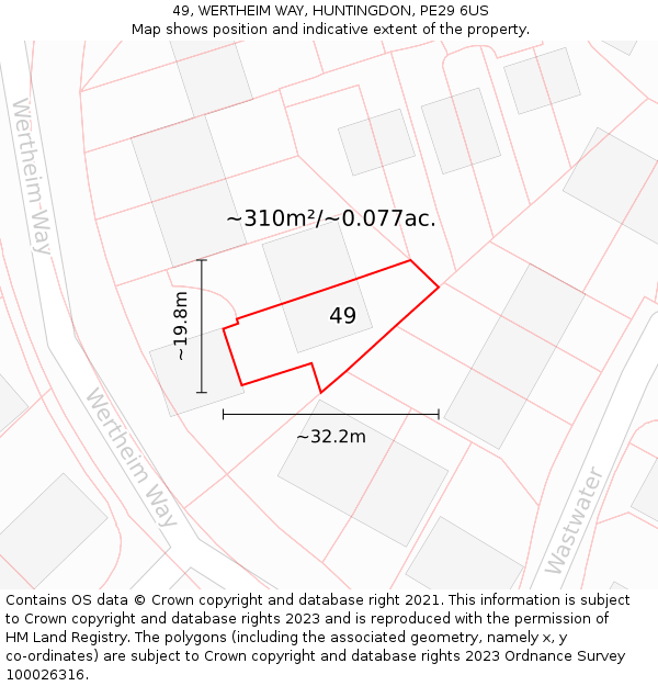 49, WERTHEIM WAY, HUNTINGDON, PE29 6US: Plot and title map