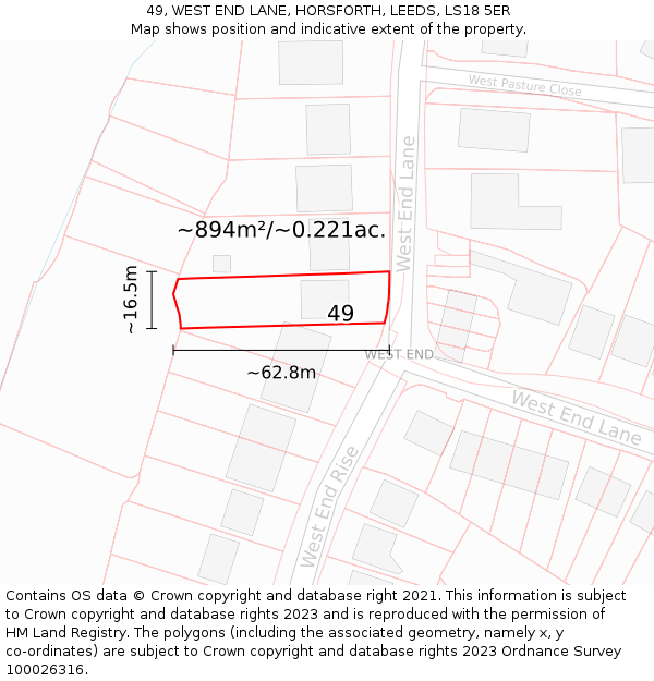 49, WEST END LANE, HORSFORTH, LEEDS, LS18 5ER: Plot and title map