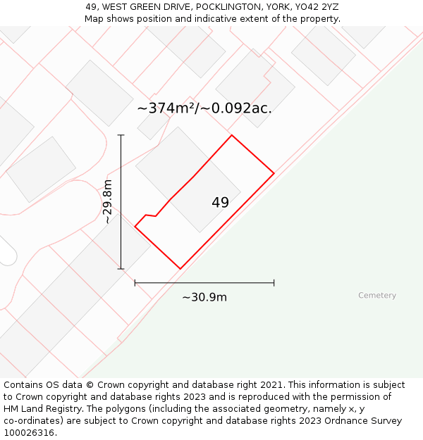 49, WEST GREEN DRIVE, POCKLINGTON, YORK, YO42 2YZ: Plot and title map