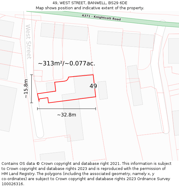 49, WEST STREET, BANWELL, BS29 6DE: Plot and title map