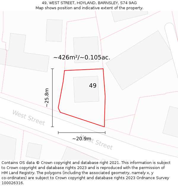 49, WEST STREET, HOYLAND, BARNSLEY, S74 9AG: Plot and title map