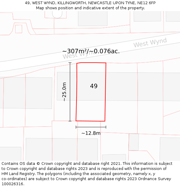 49, WEST WYND, KILLINGWORTH, NEWCASTLE UPON TYNE, NE12 6FP: Plot and title map