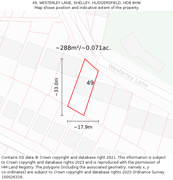 49, WESTERLEY LANE, SHELLEY, HUDDERSFIELD, HD8 8HW: Plot and title map