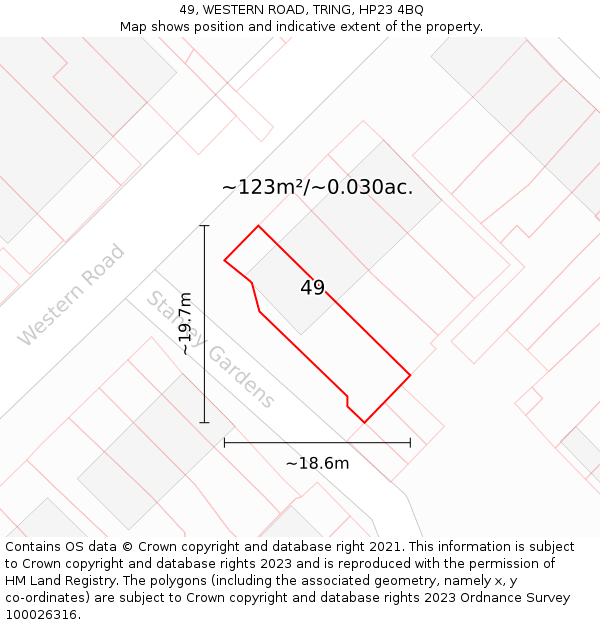 49, WESTERN ROAD, TRING, HP23 4BQ: Plot and title map