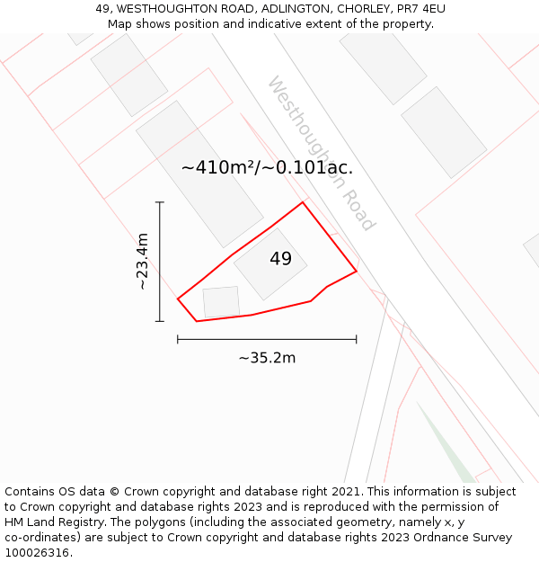 49, WESTHOUGHTON ROAD, ADLINGTON, CHORLEY, PR7 4EU: Plot and title map