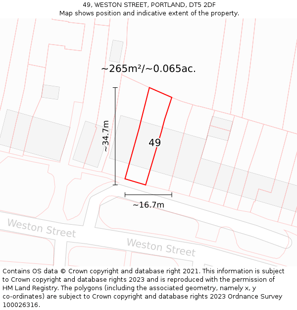 49, WESTON STREET, PORTLAND, DT5 2DF: Plot and title map
