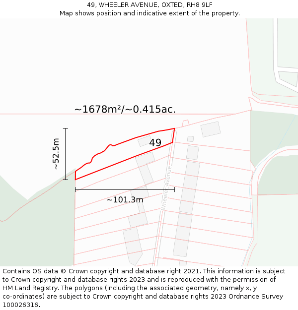 49, WHEELER AVENUE, OXTED, RH8 9LF: Plot and title map