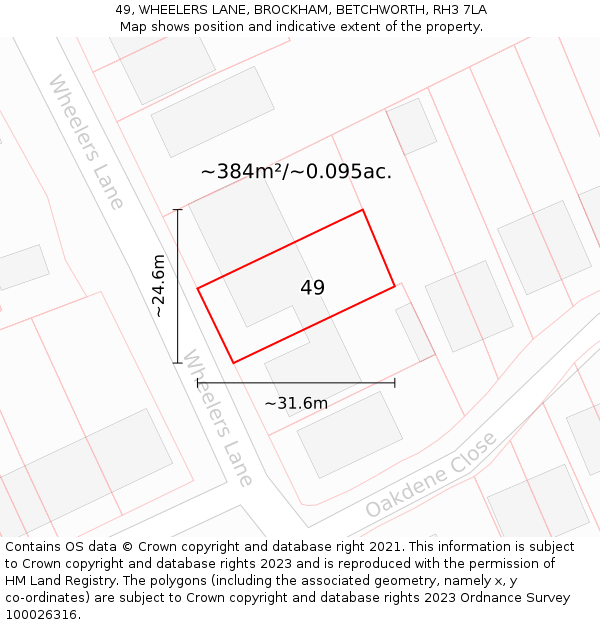 49, WHEELERS LANE, BROCKHAM, BETCHWORTH, RH3 7LA: Plot and title map