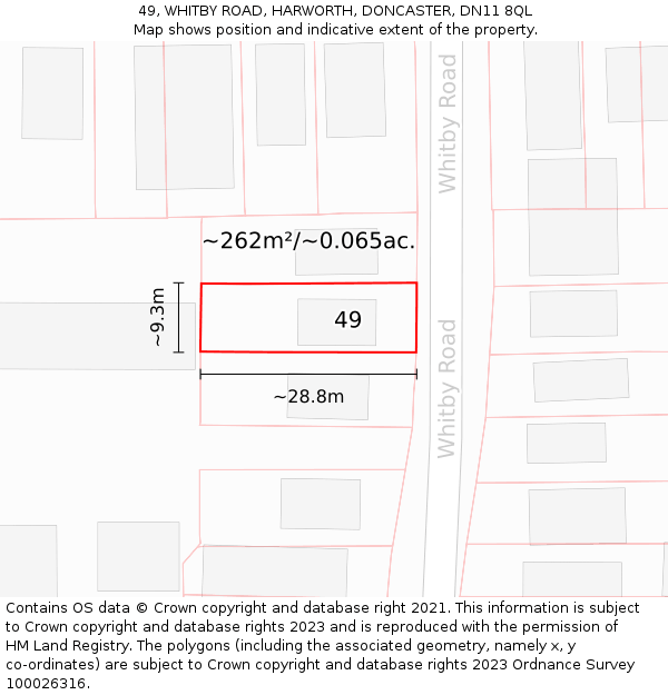 49, WHITBY ROAD, HARWORTH, DONCASTER, DN11 8QL: Plot and title map