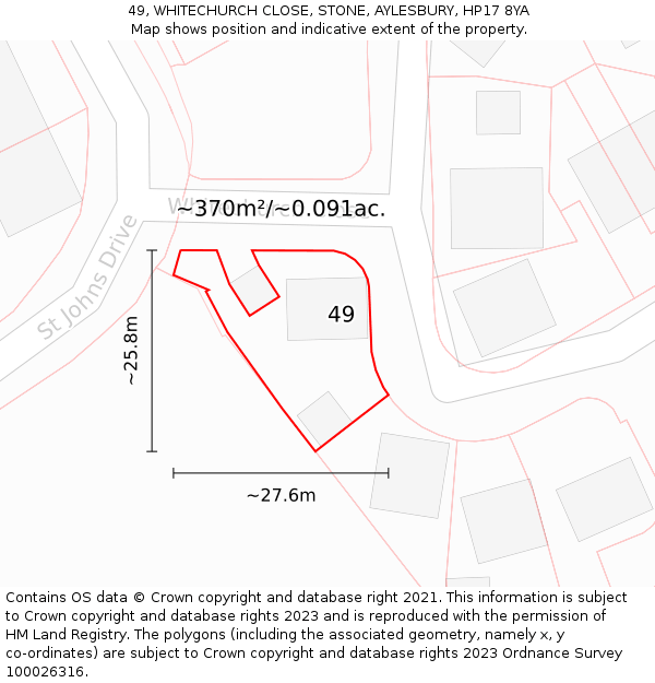 49, WHITECHURCH CLOSE, STONE, AYLESBURY, HP17 8YA: Plot and title map