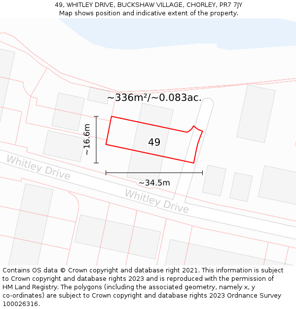 49, WHITLEY DRIVE, BUCKSHAW VILLAGE, CHORLEY, PR7 7JY: Plot and title map