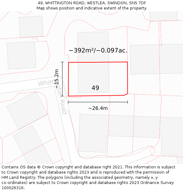 49, WHITTINGTON ROAD, WESTLEA, SWINDON, SN5 7DF: Plot and title map