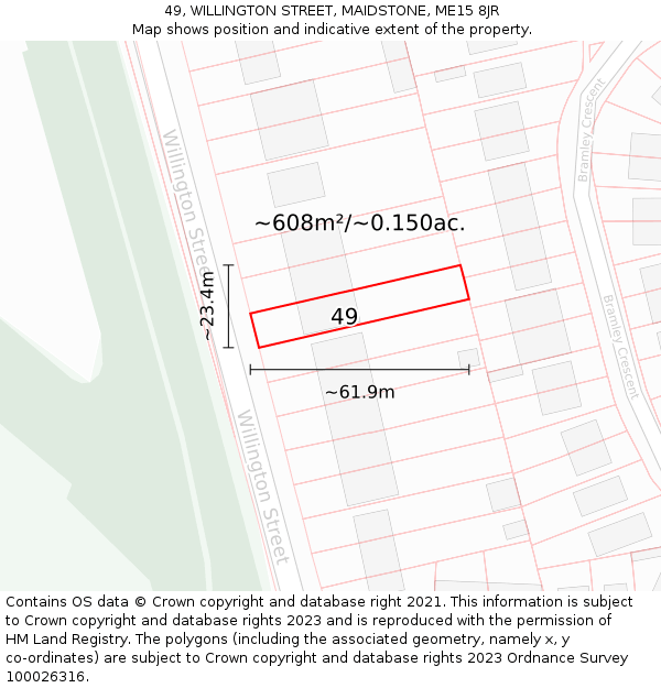 49, WILLINGTON STREET, MAIDSTONE, ME15 8JR: Plot and title map