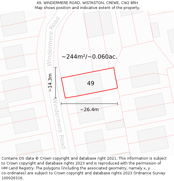 49, WINDERMERE ROAD, WISTASTON, CREWE, CW2 8RH: Plot and title map