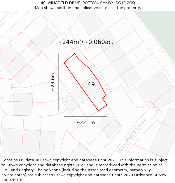 49, WINGFIELD DRIVE, POTTON, SANDY, SG19 2GQ: Plot and title map