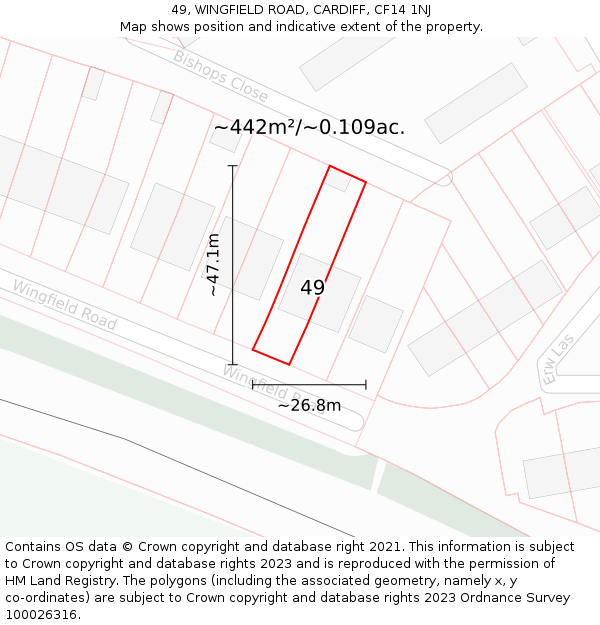 49, WINGFIELD ROAD, CARDIFF, CF14 1NJ: Plot and title map