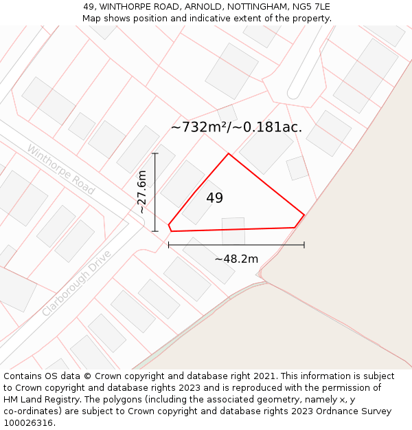 49, WINTHORPE ROAD, ARNOLD, NOTTINGHAM, NG5 7LE: Plot and title map