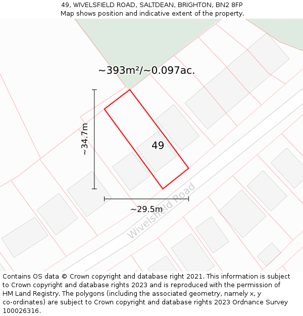 49, WIVELSFIELD ROAD, SALTDEAN, BRIGHTON, BN2 8FP: Plot and title map