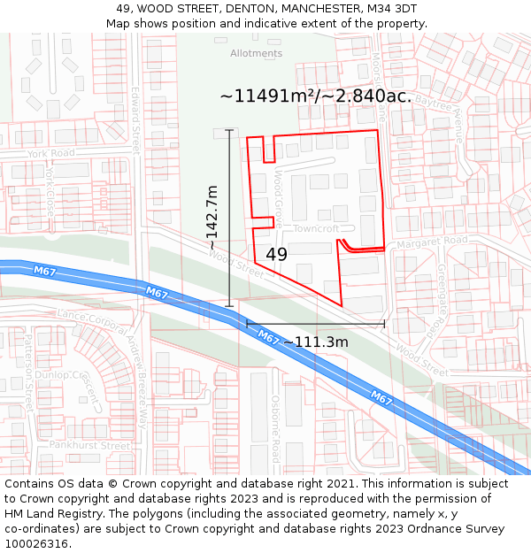 49, WOOD STREET, DENTON, MANCHESTER, M34 3DT: Plot and title map