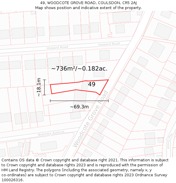 49, WOODCOTE GROVE ROAD, COULSDON, CR5 2AJ: Plot and title map