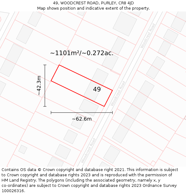 49, WOODCREST ROAD, PURLEY, CR8 4JD: Plot and title map