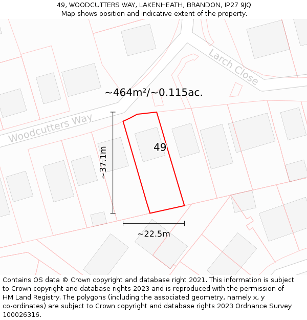 49, WOODCUTTERS WAY, LAKENHEATH, BRANDON, IP27 9JQ: Plot and title map