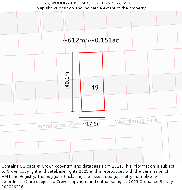 49, WOODLANDS PARK, LEIGH-ON-SEA, SS9 3TP: Plot and title map