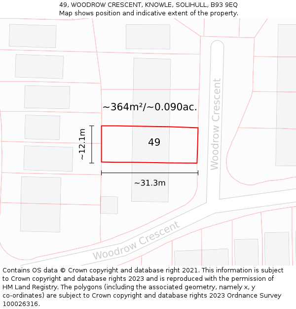 49, WOODROW CRESCENT, KNOWLE, SOLIHULL, B93 9EQ: Plot and title map