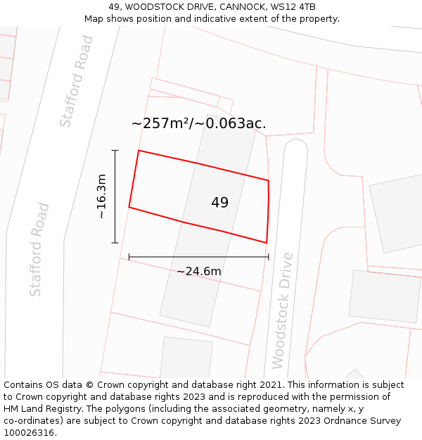 49, WOODSTOCK DRIVE, CANNOCK, WS12 4TB: Plot and title map