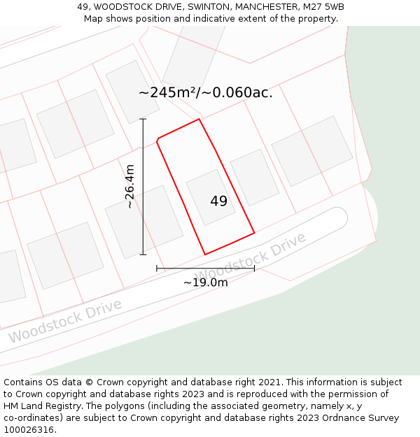 49, WOODSTOCK DRIVE, SWINTON, MANCHESTER, M27 5WB: Plot and title map