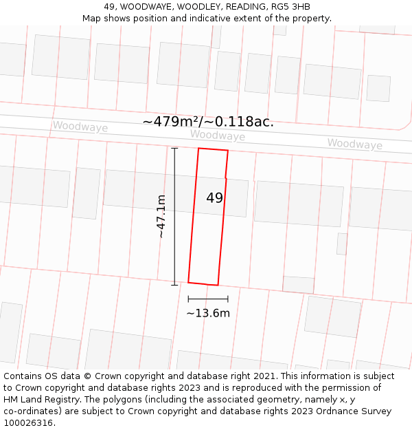 49, WOODWAYE, WOODLEY, READING, RG5 3HB: Plot and title map