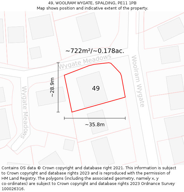 49, WOOLRAM WYGATE, SPALDING, PE11 1PB: Plot and title map