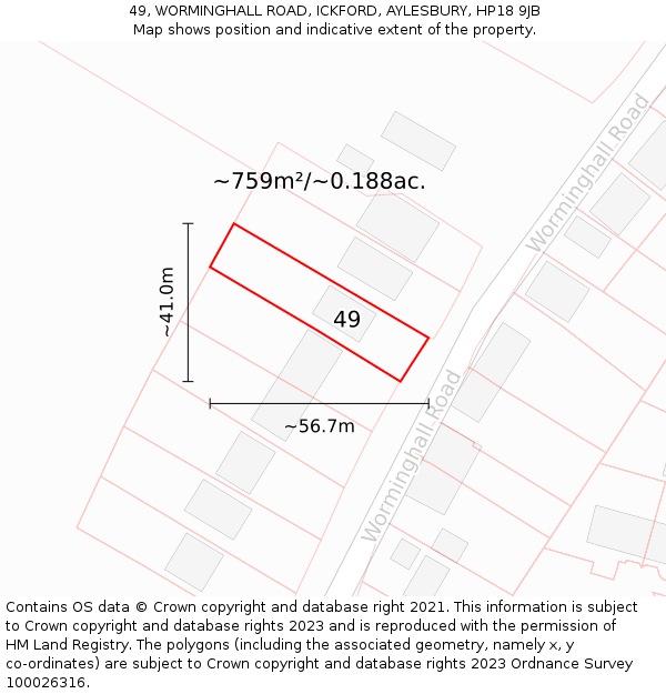 49, WORMINGHALL ROAD, ICKFORD, AYLESBURY, HP18 9JB: Plot and title map