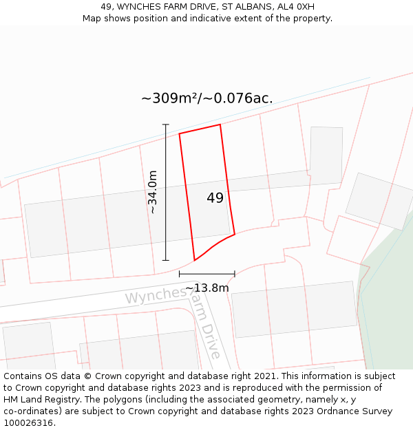 49, WYNCHES FARM DRIVE, ST ALBANS, AL4 0XH: Plot and title map