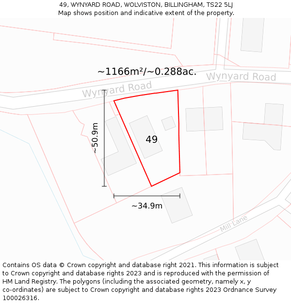 49, WYNYARD ROAD, WOLVISTON, BILLINGHAM, TS22 5LJ: Plot and title map