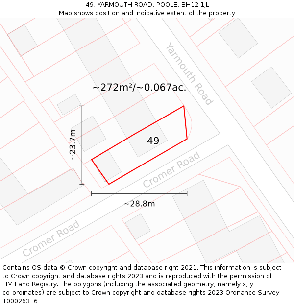 49, YARMOUTH ROAD, POOLE, BH12 1JL: Plot and title map