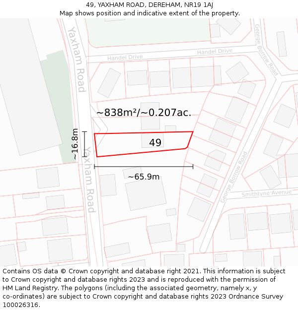 49, YAXHAM ROAD, DEREHAM, NR19 1AJ: Plot and title map