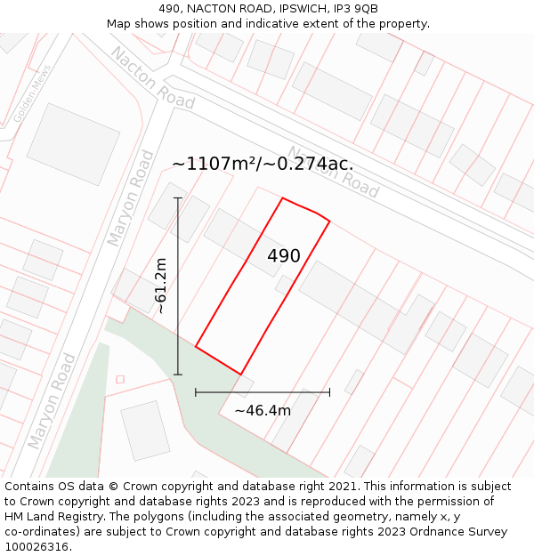 490, NACTON ROAD, IPSWICH, IP3 9QB: Plot and title map