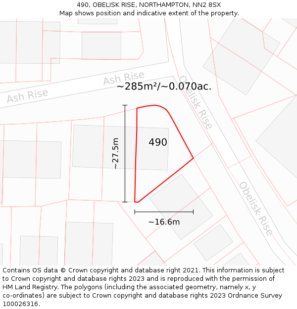 490, OBELISK RISE, NORTHAMPTON, NN2 8SX: Plot and title map