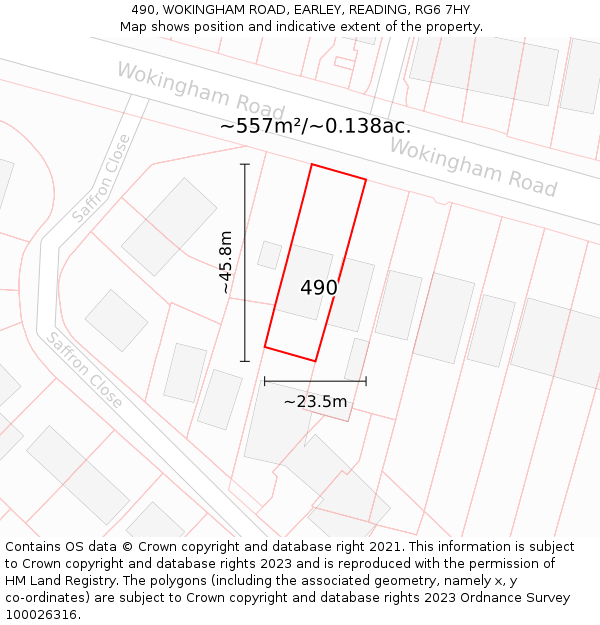 490, WOKINGHAM ROAD, EARLEY, READING, RG6 7HY: Plot and title map