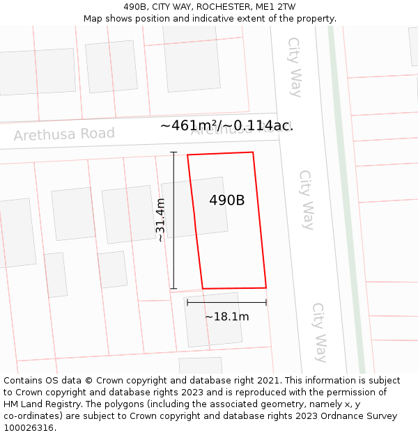 490B, CITY WAY, ROCHESTER, ME1 2TW: Plot and title map