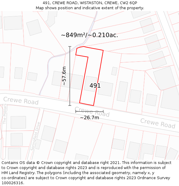 491, CREWE ROAD, WISTASTON, CREWE, CW2 6QP: Plot and title map