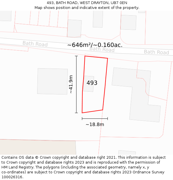 493, BATH ROAD, WEST DRAYTON, UB7 0EN: Plot and title map