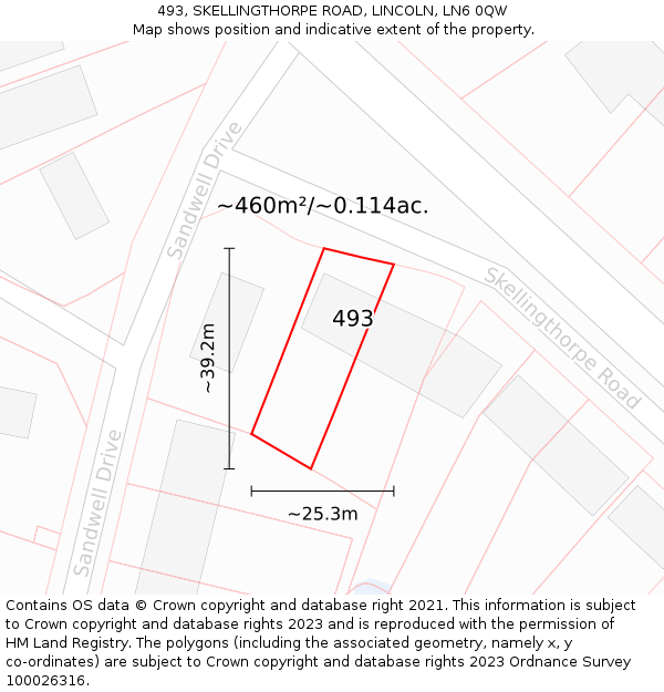 493, SKELLINGTHORPE ROAD, LINCOLN, LN6 0QW: Plot and title map