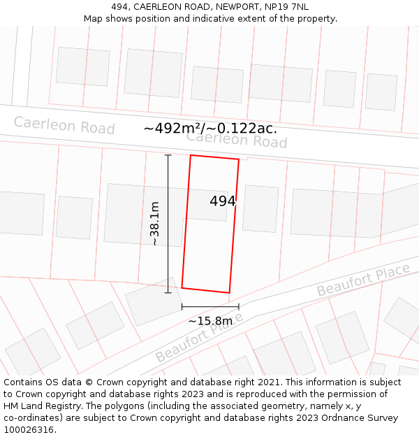 494, CAERLEON ROAD, NEWPORT, NP19 7NL: Plot and title map