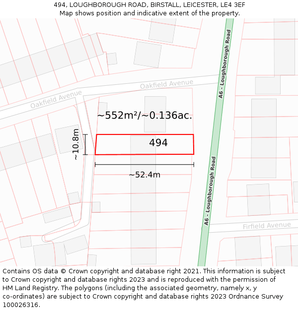 494, LOUGHBOROUGH ROAD, BIRSTALL, LEICESTER, LE4 3EF: Plot and title map