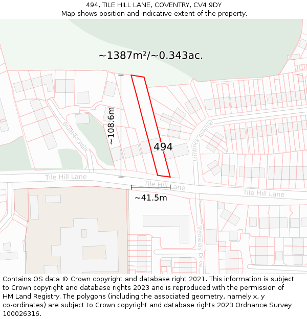 494, TILE HILL LANE, COVENTRY, CV4 9DY: Plot and title map