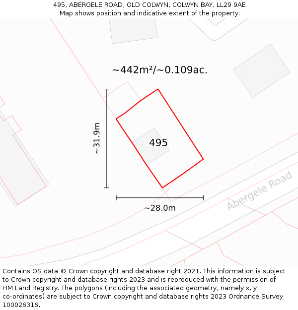 495, ABERGELE ROAD, OLD COLWYN, COLWYN BAY, LL29 9AE: Plot and title map